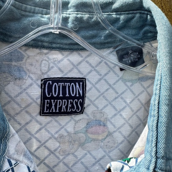 Vintage Cotton Express Collared Summer Bear Patterned Crop Top Size M - Picture 3 of 4